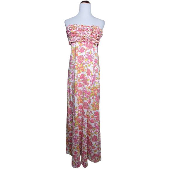 Lilly Pulitzer Dresses & Skirts - Lilly Pulitzer Franco Strapless Ruffle Bust Maxi Dress Pink Green Size Large